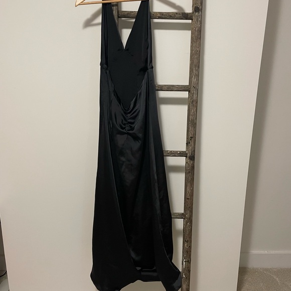 Free People Black V-Neck Open Back Satin Maxi Slip Dress - Picture 5 of 10